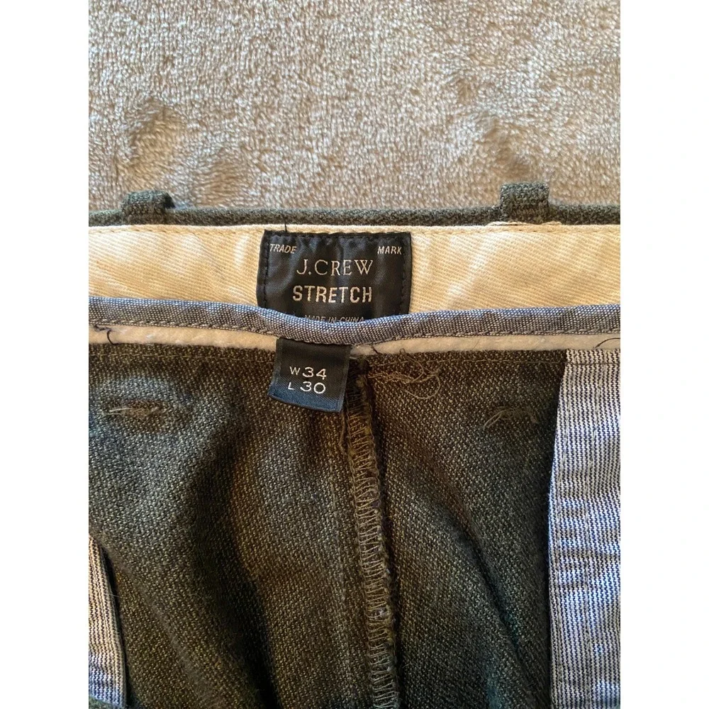 J.Crew Chino Pants Mens 34x30 Olive Green Stretch Slim Straight Trousers Preppy